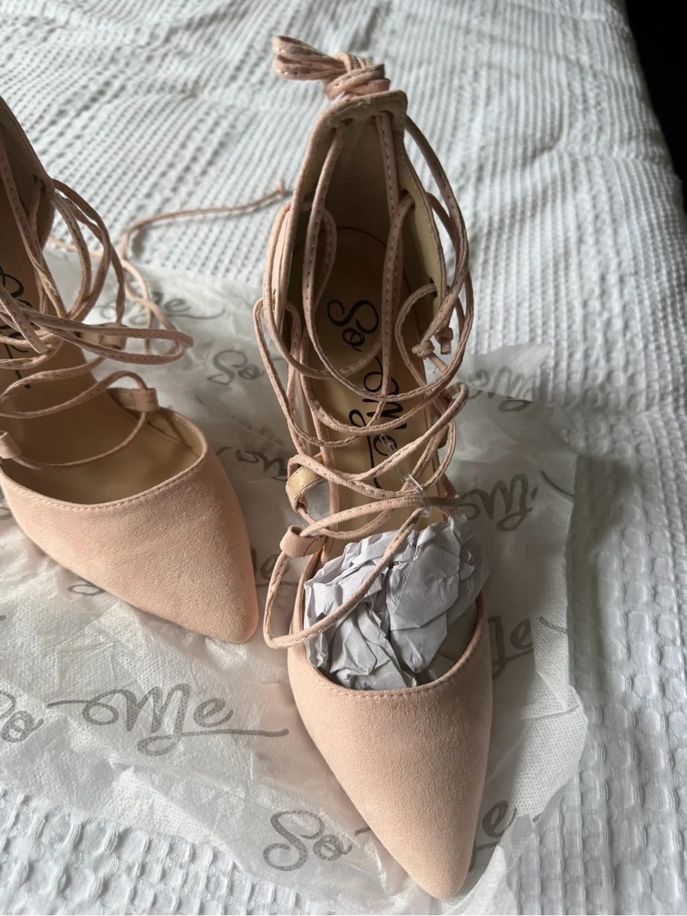 So Me Blush Lace-Up Block 4 Inch Heels